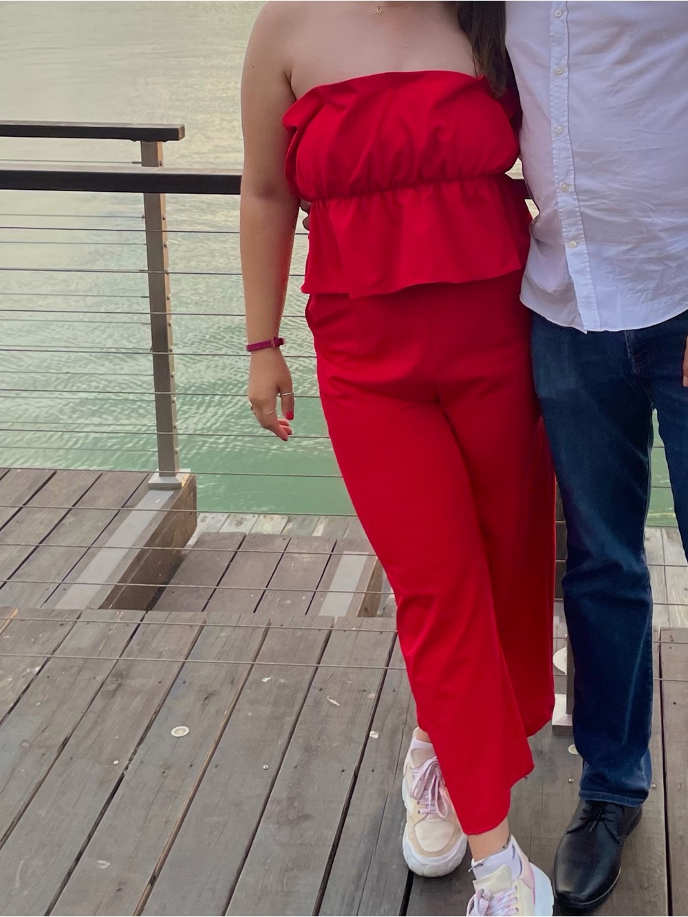 Sugarlips Red Strapless Ruffle Jumpsuit